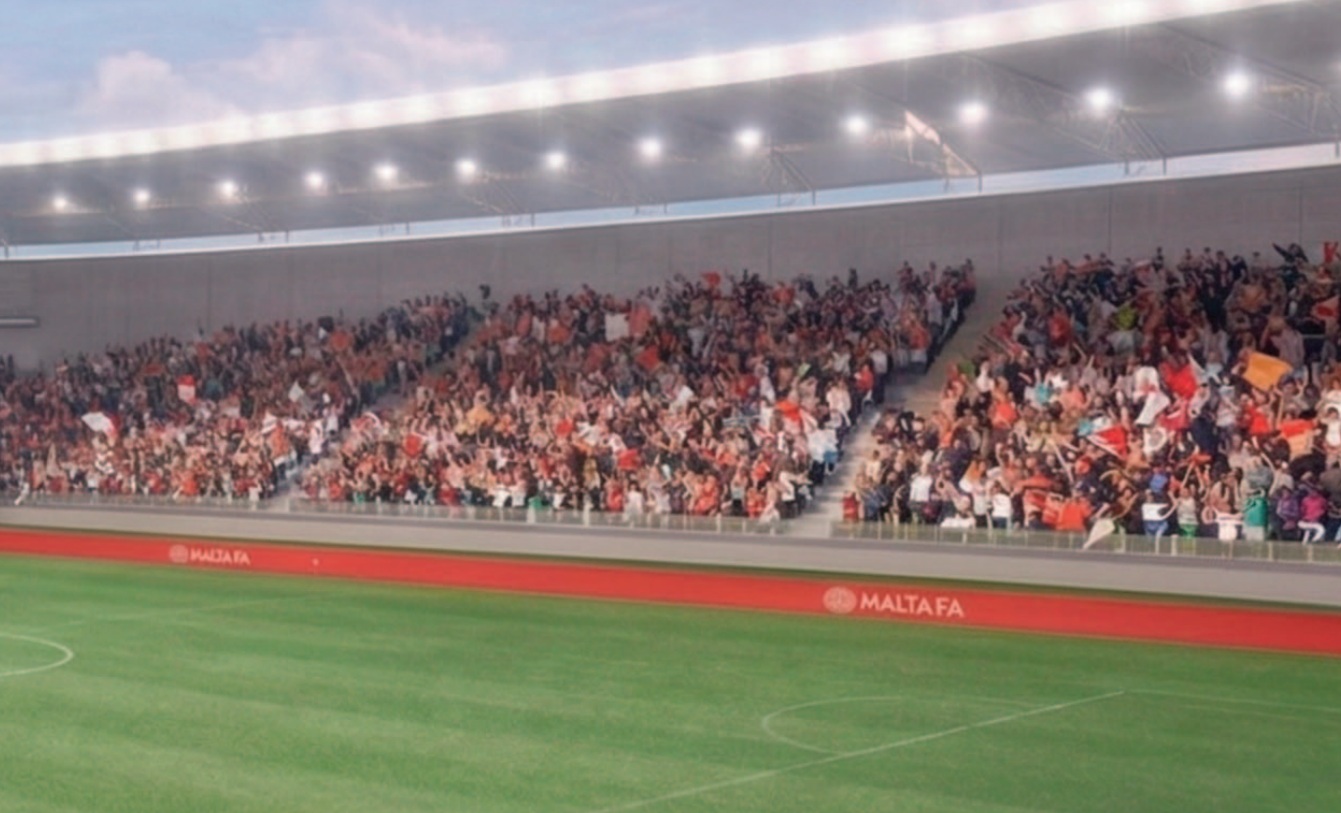 National Football Development Initiative — render of Malta FA stand with supporters