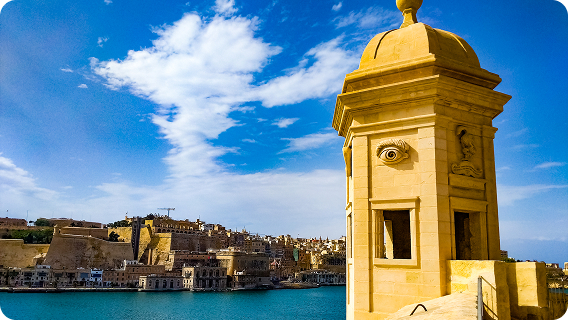 The Gardjola watchtower in Senglea overlooking Malta's Grand Harbour